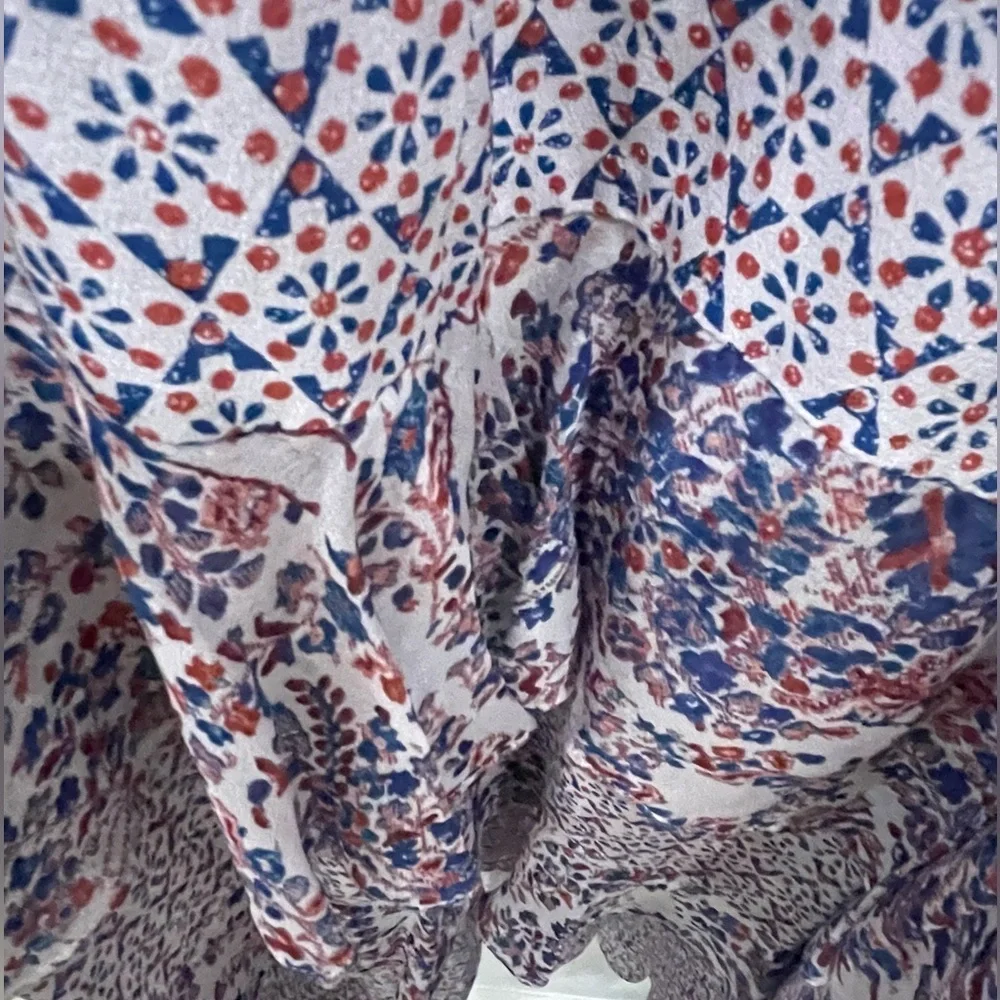 Rebecca Taylor Skirt Size 6 Multicolor Pure Silk  Back Zip Handkerchef Hem Flute - Picture 7 of 8